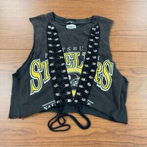FURST OF A KIND VINTAGE Pittsburgh Steelers Lace UP Handmade Cut  Shirt Cropped
